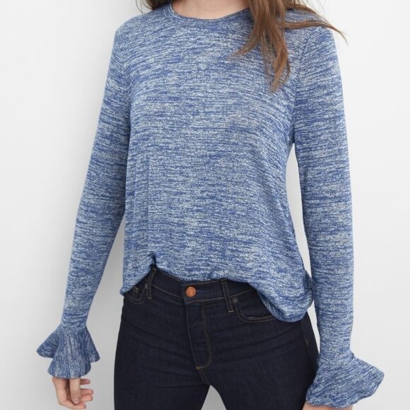 GAP Heather Blue Long Sleeve Flutter Sleeve Lightweight Sweater Size Small - Picture 1 of 5